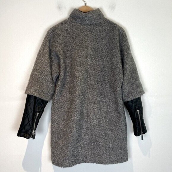 Vince Camuto Wool Blend Women's Jacket Size S Faux Leather Sleeve Mock Neck Gray - Picture 4 of 13